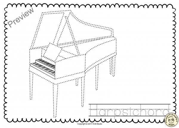 Обведи по точкам муз инструменты