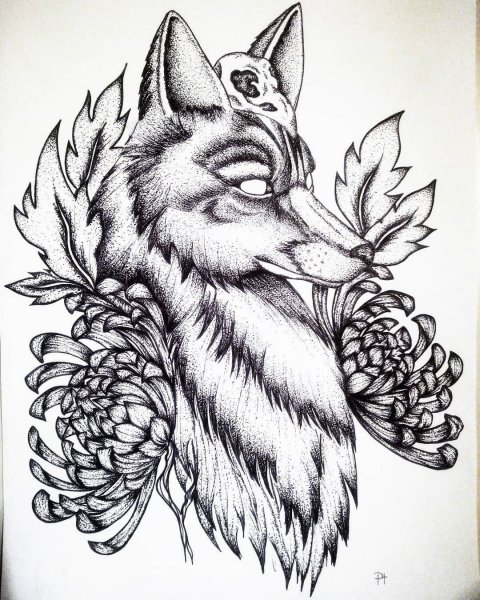 Тату лиса черно белая