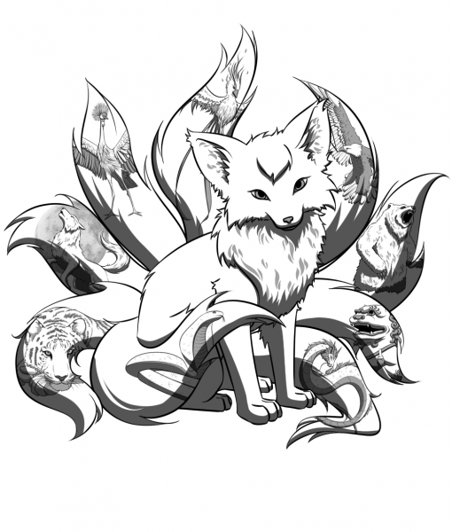 Девятихвостый Лис чёрно белый