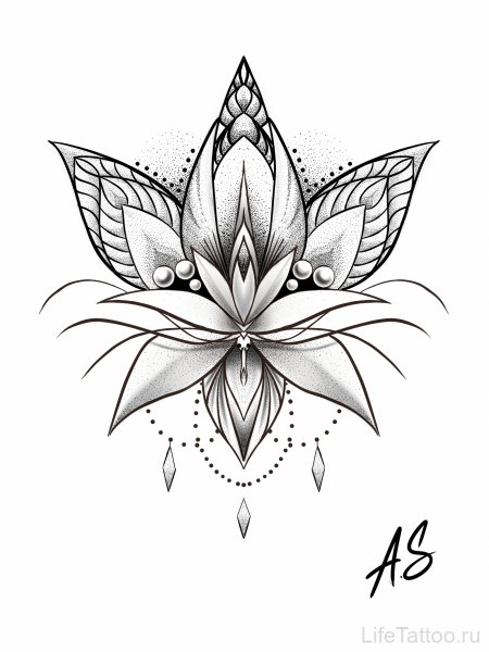 Мандала с лотосом эскиз дотворк