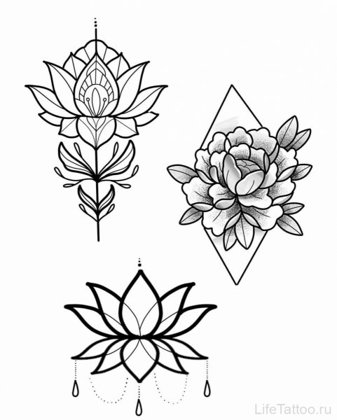 Тату Лотос лайнворк
