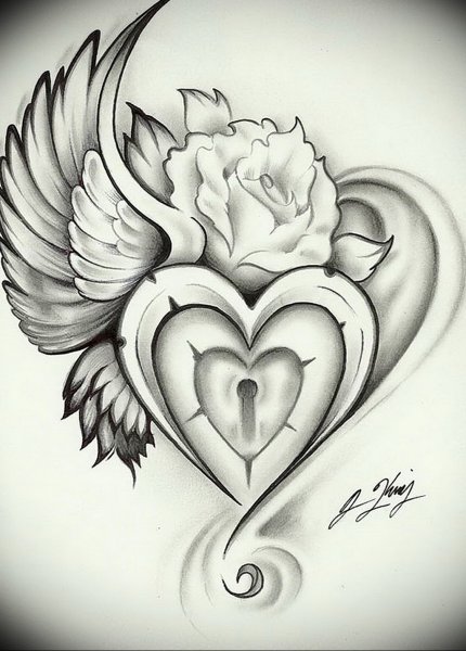Сердце с крыльями эскиз