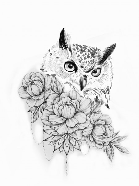 Татуировка Сова эскиз для девушек