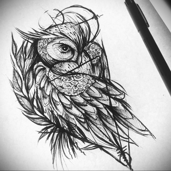 Тату Сова лайнворк