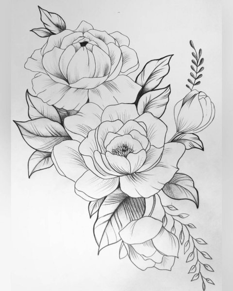 Тату пионы эскизы