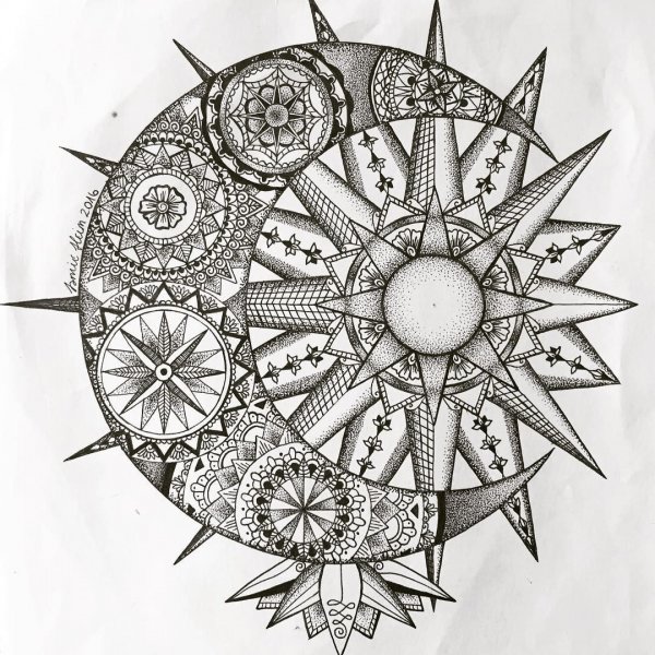 Мандалы тату эскизы Луна и солнце