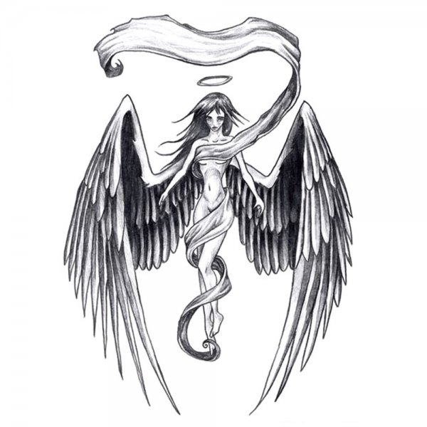 Девушка с крыльями карандашом