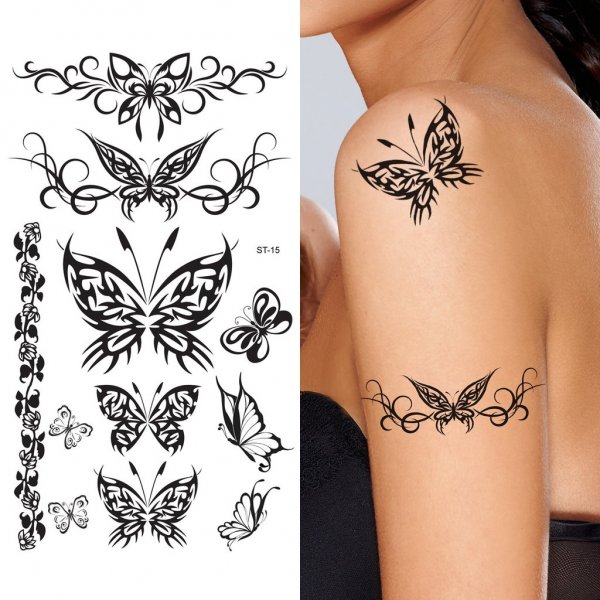 Тату на руке трайбл с бабочками