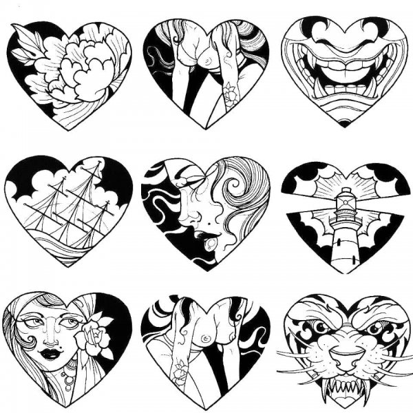 Эскизы тату сердечко маленькие