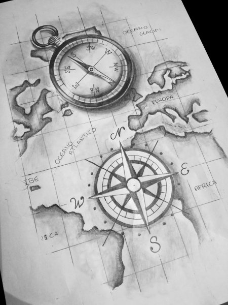 Тату эскиз роза ветров с компасом