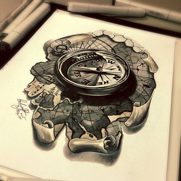 Тату якорь и компас эскизы