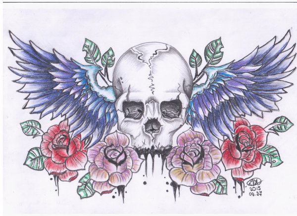 Тату череп с крыльями эскиз