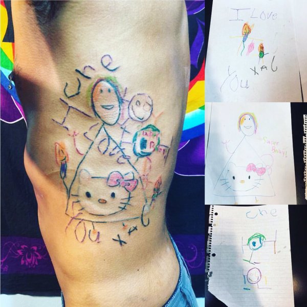 Тату в стиле детских рисунков