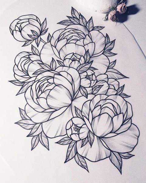 Тату пионы лайнворк эскизы