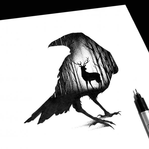 Ворон в стиле Графика