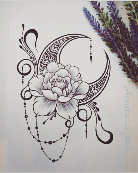 Тату Лунница с лотосом