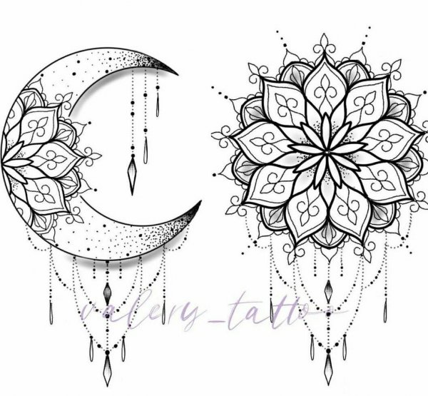 Мандала с луной эскизы