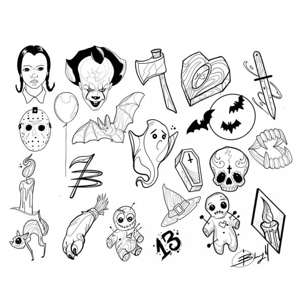 Эскизы мультяшных татуировок