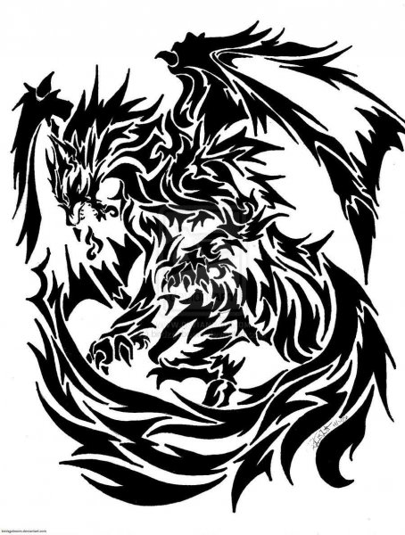 Тату дракон в стиле трайбл