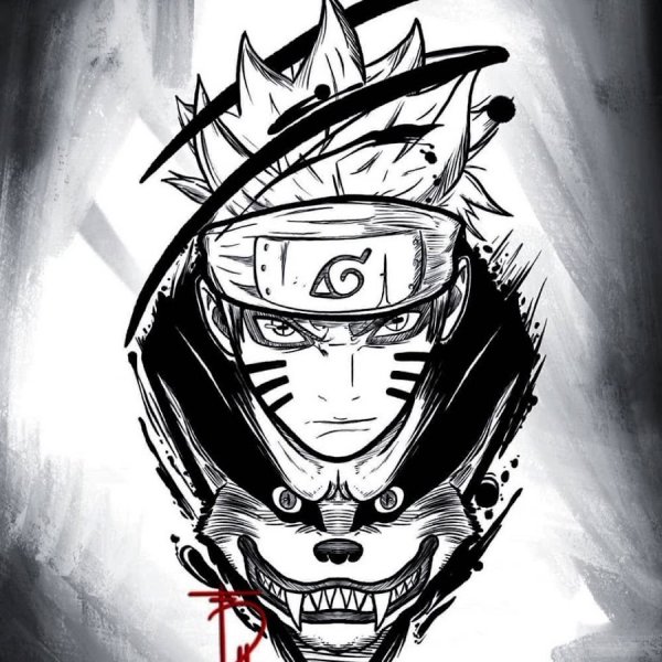 Курама и Наруто эскиз