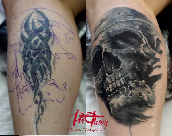 Перекрытие тату на ноге