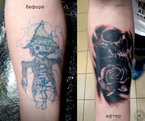 Перекрытие тату надписи на предплечье