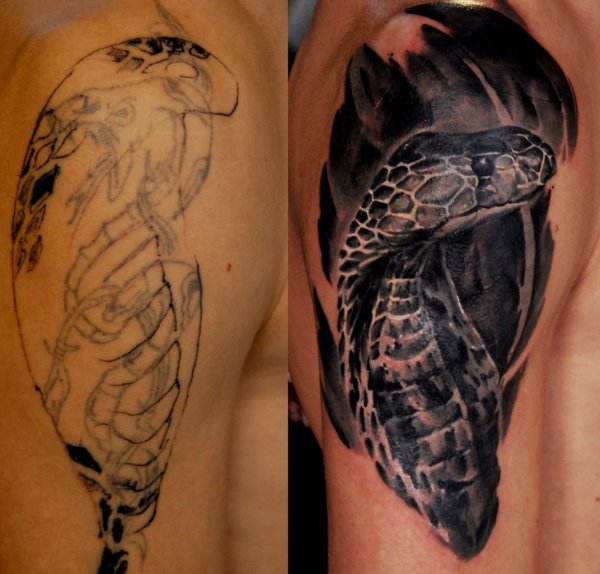 Перекрытие старого тату на плече