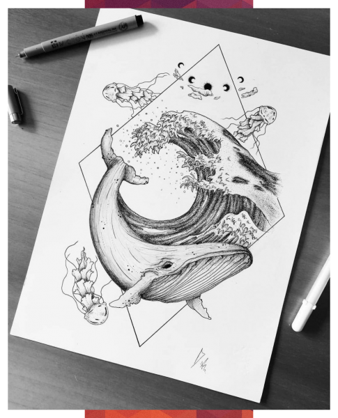 Тату кит эскиз