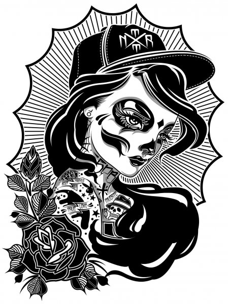 Санта Муэрте тату Олд скул