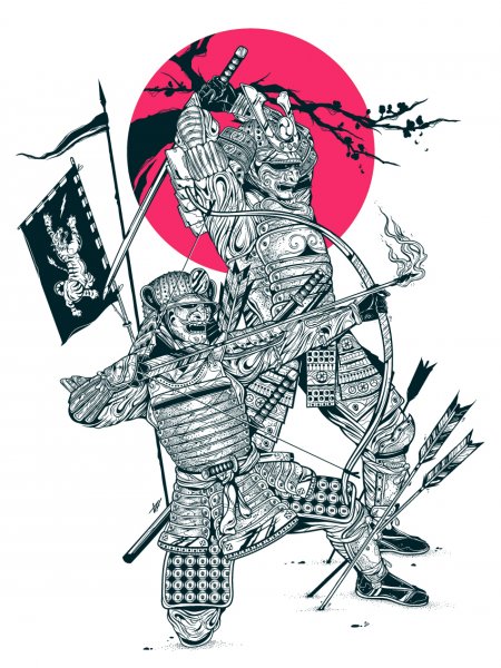 Скетч тату Самурай