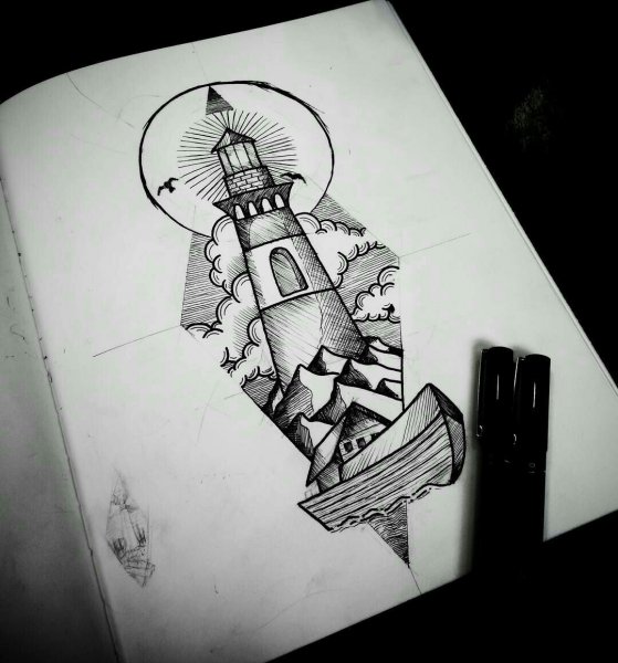 Маяк тату эскиз черно белый