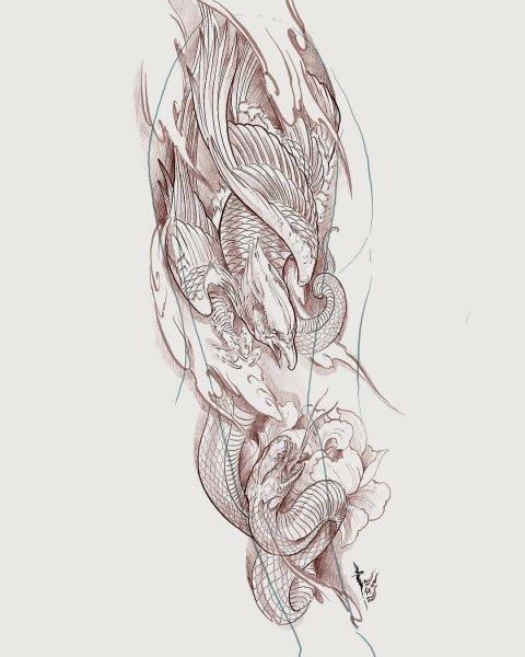 Irezumi Tattoo Sketch Феникс