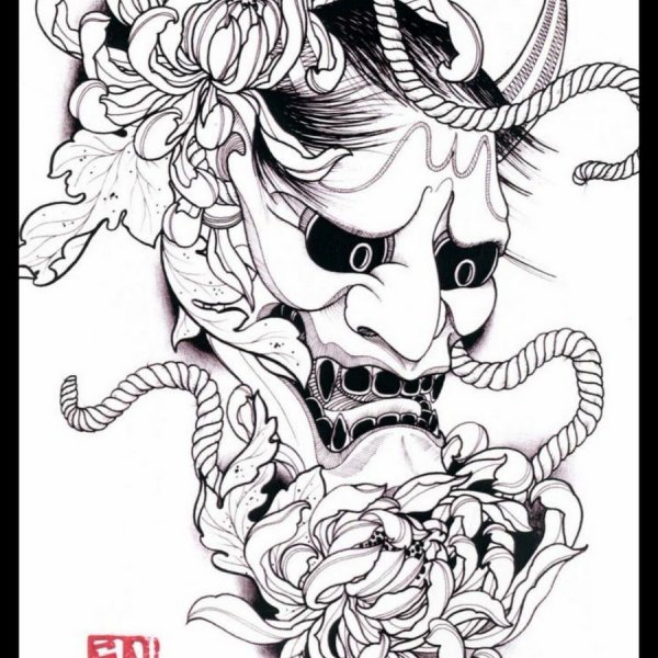 Тату в японском стиле чб