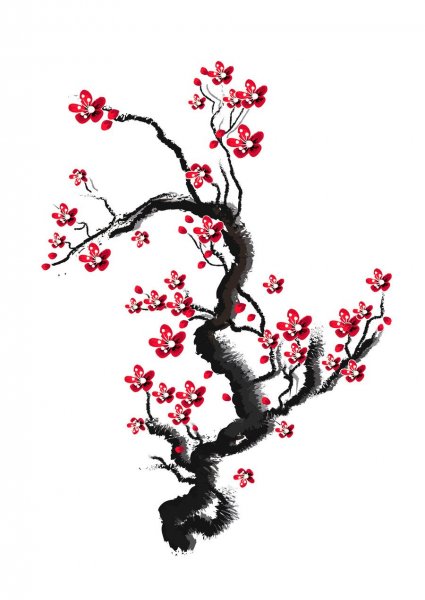 Веточка Сакуры трафарет