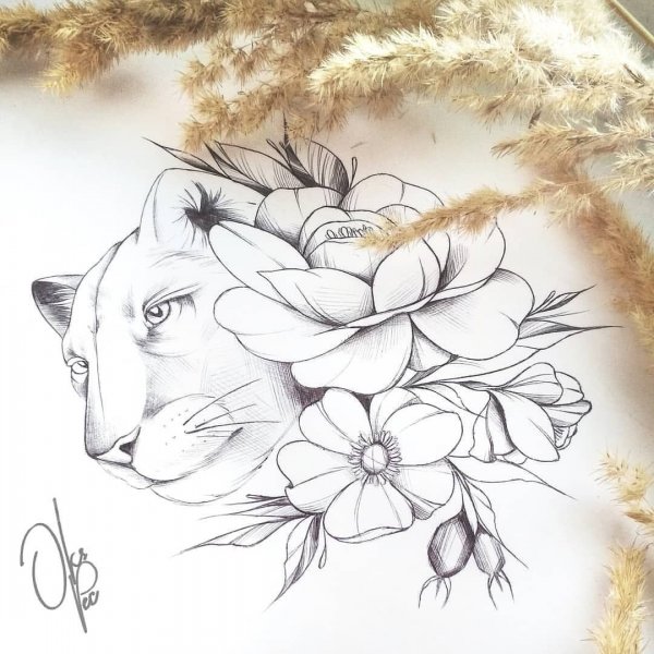 Тату львица для девушек эскизы