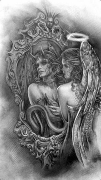 Тату дьявола и ангела