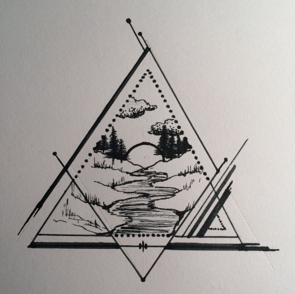 Дерево в треугольнике эскиз