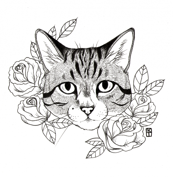 Кошечка тату эскиз