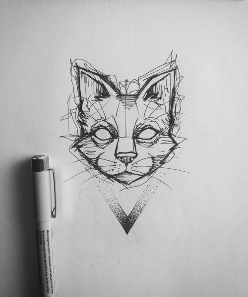 Кот тату эскиз