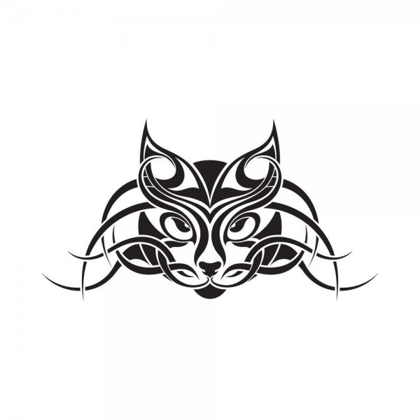 Тату кошка в стиле трайбл