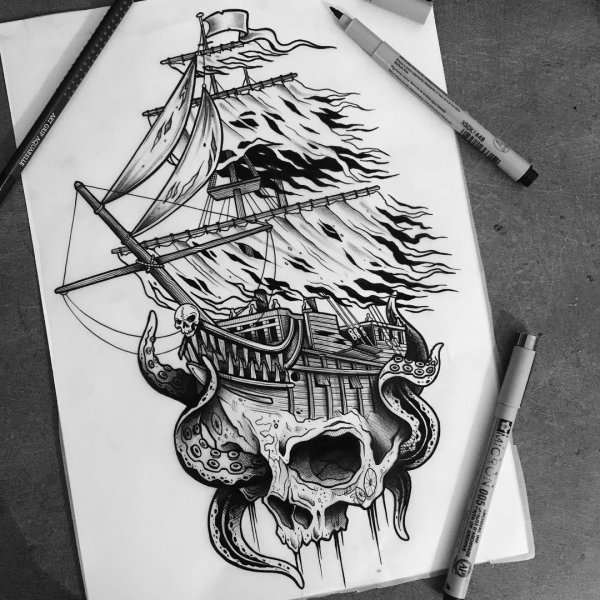 Тату корабль эскиз