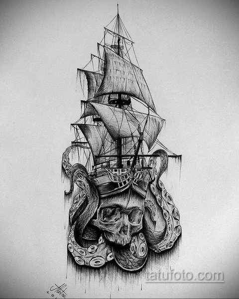 Пиратский корабль тату эскизы