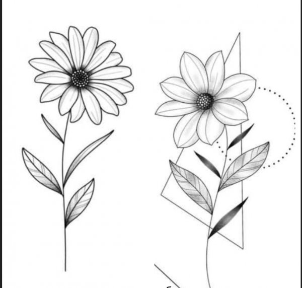 Тату Ромашка контур