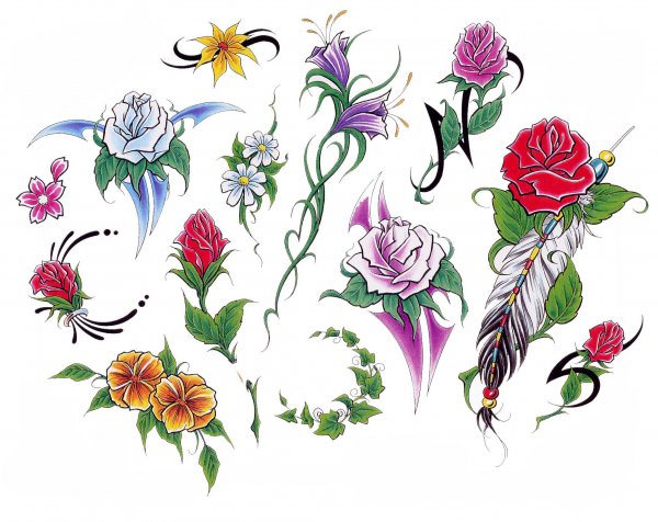 Эскизы цветов для тату цветные