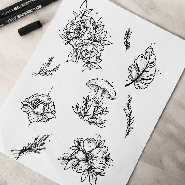 Цветы черной ручкой