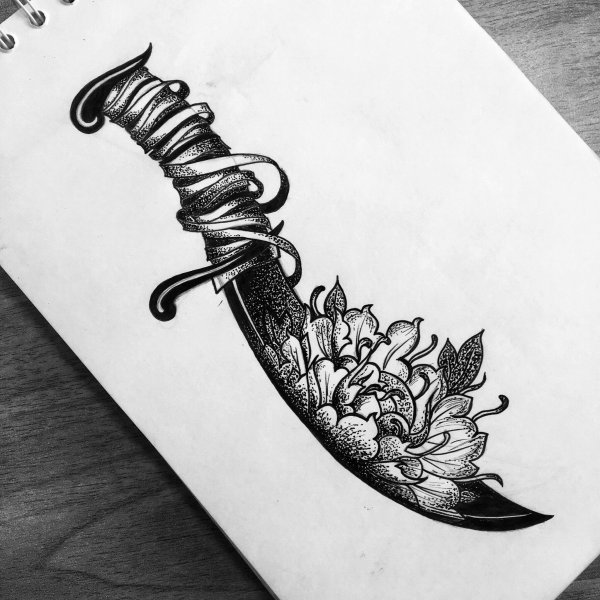 Нож эскиз тату
