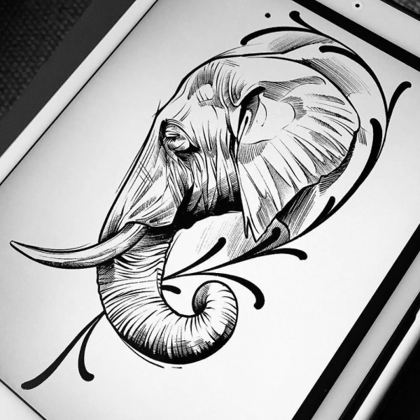 Татуировка слон эскиз