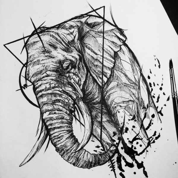 Татуировка слон эскиз