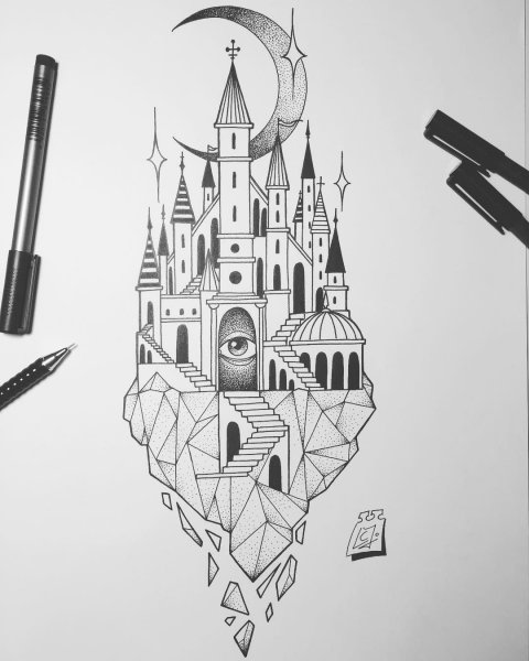 Замок эскиз тату