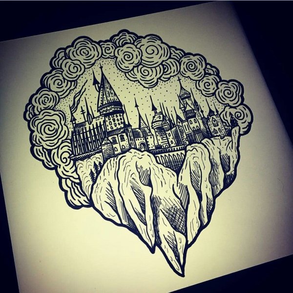 Эскиз тату Гарри Поттер Хогвартс